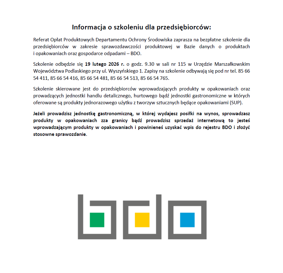 Zaproszenie na szkolenie dla przedsiębiorców organizowane przez UMWP w Białymstoku